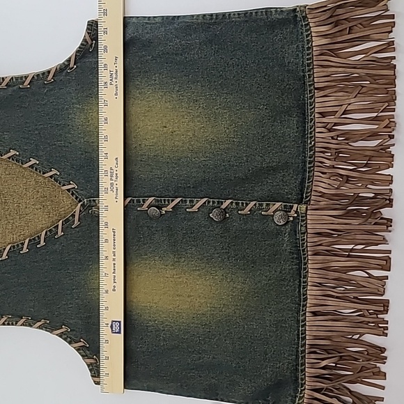 TANTRUMS Blue Jean Button Up Distressed Vest with Fringed Hem - Size XL - Picture 9 of 9